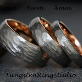 Hammered Silver Gray Tungsten Ring Set