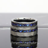 Meteorite Nebula Hammered Tungsten Ring Set