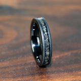 Meteorite Guitar String Sandblasted Black Tungsten Ring 4 mm