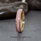 Crushed Pink Opal Inlaid Rose Gold Tungsten Carbide Ring 4 mm