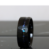 Meteorite Nebula Hammered offset Tungsten Ring