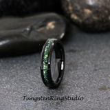 Moss Agate Black Beveled Tungsten Ring 4mm 6mm 8mm