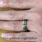 Moss Agate and German Glass Rose Gold Tungsten Ring