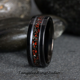 Meteorite Red Dinosaur Bone White Gold Strip Tungsten Ring