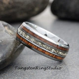 German Glass Koa Wood Tungsten Ring