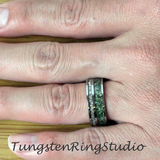 Moss Agate Silver German Glass Tungsten Ring