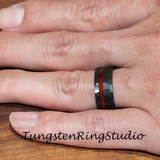 Red Fishing Line Hammered Tungsten Ring 8mm