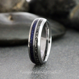 Meteorite Nebula Blue Sandstone Tungsten Ring Set