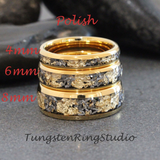 Meteorite Gold Leaf Tungsten Ring Set