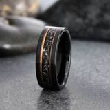 Meteorite Rose Gold Strips Flat Tungsten Ring Set