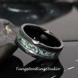 Moss Agate White Gold Accent Tungsten Ring