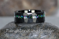 Galaxy Crushed Fire Opal Hammered Black Tungsten Carbide Ring