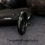 Moss Agate Hammered Black Tungsten Ring 4mm 6mm 8mm