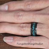 Meteorite and Turquoise Hammered Tungsten Ring