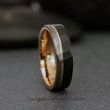 Rose Gold Accent Black and Silver Tungsten Ring 6 mm 8 mm