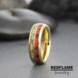 Combo Red Opal, Black Obsidian, Blue Sapphire Tungsten Ring- Custom Order