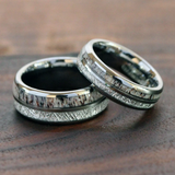 Meteorite Deer Antler Tungsten Ring Set