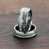 Meteorite Deer Antler Tungsten Ring Set