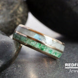 Emerald Rainbow Moonstone Tungsten Ring- Custom Order