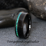 Black Wood and Blue Opal Tungsten Carbide Ring