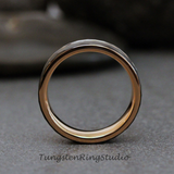 Rose Gold Accent Black and Silver Tungsten Ring 6 mm 8 mm