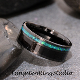 Black Wood and Blue Opal Tungsten Carbide Ring