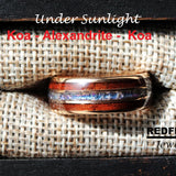 Alexandrite Dinosaur Bone Koa Wood Tungsten Ring- Custom Order