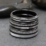 Mother of Pearl Meteorite Black Tungsten Ring Set