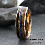 Alexandrite Dinosaur Bone Koa Wood Tungsten Ring- Custom Order