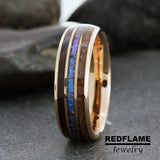 Alexandrite Dinosaur Bone Koa Wood Tungsten Ring- Custom Order