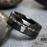 Gold Foil Leaf Meteorite Tungsten Ring- Custom Order