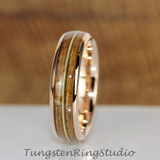 Whiskey Barrel Guitar String Rose Gold Tungsten Ring Set