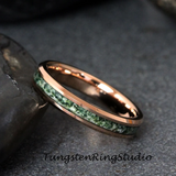 Moss Agate Rose Gold Beveled Tungsten Ring 4mm 6mm 8mm