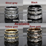 Black Rutilated Quartz Inlaid Yellow Gold Tungsten Ring 4mm 6mm 8mm