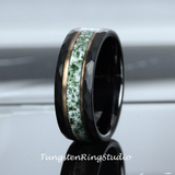 Moss Agate Rose Gold Accent Tungsten Ring