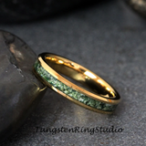 Moss Agate Yellow Gold Beveled Tungsten Ring 4mm 6mm 8mm