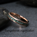 Moss Agate Hammered Rose Gold Tungsten Ring 4mm 6mm 8mm