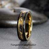 Gold Leaf Meteorite Hammered Tungsten Ring