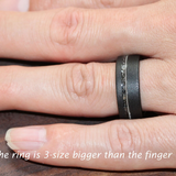 Meteorite with Guitar String Sandblasted Black Tungsten Ring 8 mm