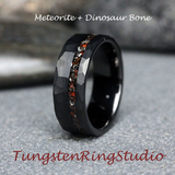 Meteorite with Guitar String Hammered Offset Tungsten Ring