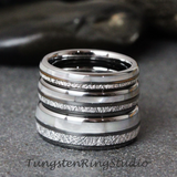 Mother of Pearl Meteorite Tungsten Ring Set