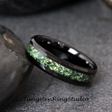 8mm Moss Agate Black Beveled Tungsten Ring 4mm 6mm 8mm