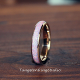 Crushed Lavender Purple Opal Inlaid Rose Gold Tungsten carbide Ring 4 mm