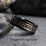 Meteorite Rose Gold Strip Black Tungsten Carbide Ring