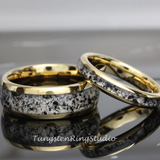 Black Rutilated Quartz Inlaid Yellow Gold Tungsten Ring 4mm 6mm 8mm