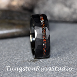 Meteorite Dinosaur Bone Hammered Offset Tungsten Ring