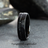 Meteorite Hammered Black Tungsten Carbide Ring 6 mm