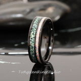 Moss Agate Fire White Opal Black Tungsten Ring