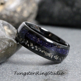 Meteorite Nebula Blue Sandstone Black Tungsten Ring Set