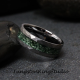 Moss Agate Hammered Tungsten Ring 4mm 6mm 8mm